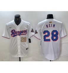 Men Texas Rangers 28 Jonah Heim White Gold Cool Base Stitched Baseball Jersey 4