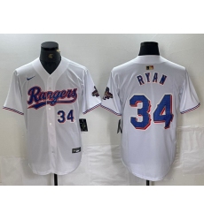 Men Texas Rangers 34 Nolan Ryan Number White 2024 Gold Collection Limited Cool Base Jerseys