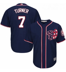 Youth Majestic Washington Nationals 7 Trea Turner Replica Navy Blue Alternate 2 Cool Base MLB Jersey