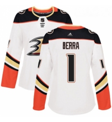 Womens Adidas Anaheim Ducks 1 Reto Berra Authentic White Away NHL Jersey 