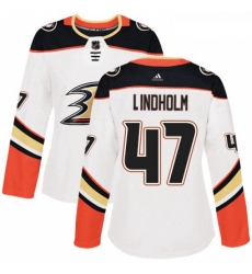 Womens Adidas Anaheim Ducks 47 Hampus Lindholm Authentic White Away NHL Jersey 