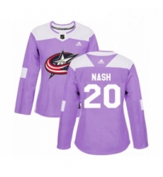 Womens Adidas Columbus Blue Jackets 20 Riley Nash Authentic Purple Fights Cancer Practice NHL Jersey 