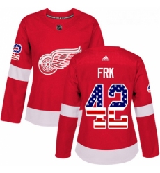 Womens Adidas Detroit Red Wings 42 Martin Frk Authentic Red USA Flag Fashion NHL Jersey 