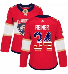 Womens Adidas Florida Panthers 34 James Reimer Authentic Red USA Flag Fashion NHL Jersey 