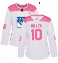 Womens Adidas New York Rangers 10 JT Miller Authentic WhitePink Fashion NHL Jersey 