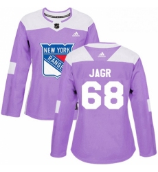 Womens Adidas New York Rangers 68 Jaromir Jagr Authentic Purple Fights Cancer Practice NHL Jersey 