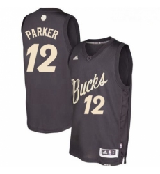 Mens Adidas Milwaukee Bucks 12 Jabari Parker Authentic Black 2016 2017 Christmas Day NBA Jersey