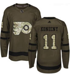 Youth Adidas Philadelphia Flyers 11 Travis Konecny Premier Green Salute to Service NHL Jersey 