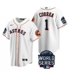 Men Houston Astros 1 Carlos Correa 2021 White World Series Cool Base Stitched Baseball Jersey