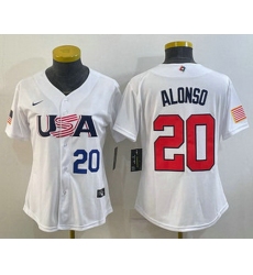 Women's USA Baseball #20 Pete Alonso Number 2023 White World Classic Stitched Jersey I