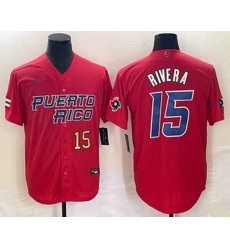 Men's Puerto Rico Baseball #15 Emmanuel Rivera Number 2023 Red World Classic With Patch Stitched Jerseys