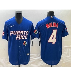 Men's Puerto Rico Baseball #4 Yadier Molina 2023 Blue World Baseball Classic Stitched Jersey