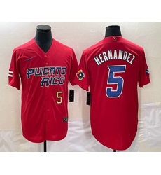 Mens Puerto Rico Baseball #5 Enrique Hernandez Number 2023 Red World Classic Stitched Jersey