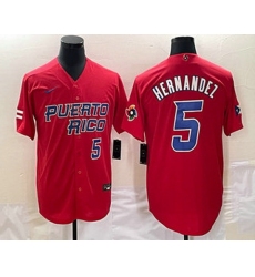 Men's Puerto Rico Baseball #5 Enrique Hernandez Number 2023 Red World Classic Stitched Jersey