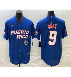 Men's Puerto Rico Baseball #9 Javier Baez 2023 Blue World Baseball Classic Stitched Jersey