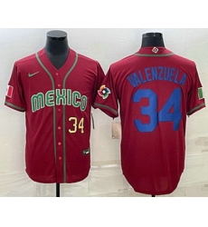 Men's Mexico Baseball #34 Fernando Valenzuela Number 2023 Red Blue World Baseball Classic Stitched Jersey2