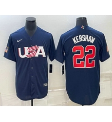 Men's USA Baseball #22 Clayton Kershaw 2023 Navy World Baseball Classic Stitched Jersey