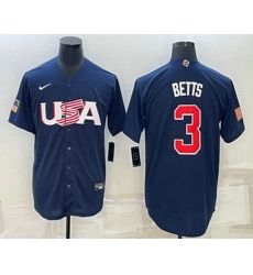 Men's USA Baseball #3 Mookie Betts 2023 Navy World Baseball Classic Stitched Jerseys