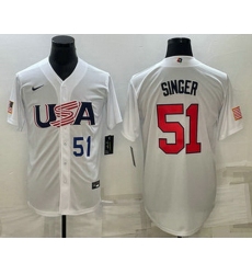 Mens USA Baseball #51 Brady Singer Number 2023 White World Baseball Classic Stitched Jersey