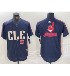 Men Cleveland Guardians Team Big Logo Navy 2024 City Connect Stitched Baseball Jersey