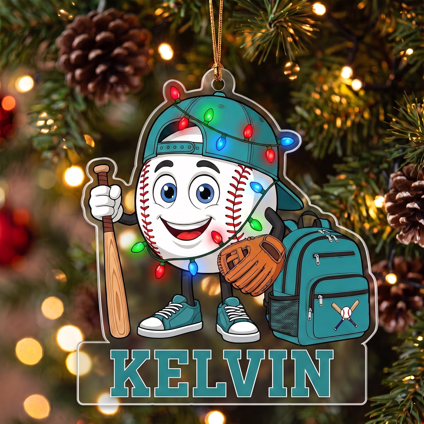 Personalized 2D Flat Baseball Softball Mascot Christmas Ornament | Custom Name Sports Ornaments Gift for Baseball Softball Lover