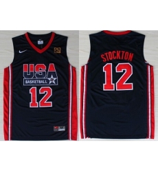 1992 Olympics Team USA 12 John Stockton Navy Blue Swingman Jersey 