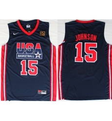 1992 Olympics Team USA 15 Magic Johnson Navy Blue Swingman Jersey 