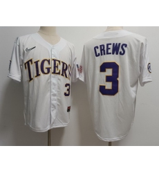 Men LSU Tigers #3 Dylan Crews White Baseball Stitched Jersey