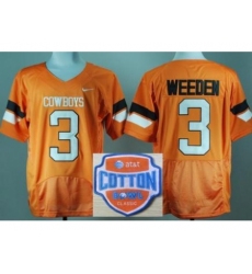 Oklahoma State Cowboys 3 Brandon Weeden Orange Pro Combat College Football NCAA Jerseys 2014 AT & T Cotton Bowl Game Patch