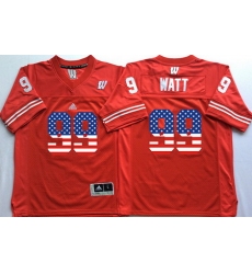 Wisconsin Badgers 99 J J  Watt Red USA Flag College Jersey