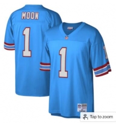 Men NFL Houston Oilers Mitchell Ness Warren Moon Blue Throwback Jersey