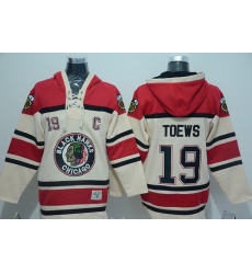 Men Chicago Blackhawks 19 Jonathan Toews Cream Sawyer Hooded Sweatshirt Stitched NHL Jersey