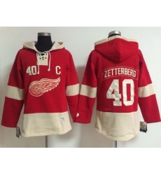 Detroit Red Wings 40 Henrik Zetterberg Red Women Old Time Lacer NHL Hoodie