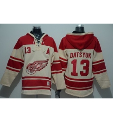 Men Detroit Red Wings 13 Pavel Datsyuk Cream Sawyer Hooded Sweatshirt Stitched NHL Jersey