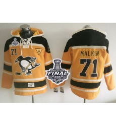 Men Pittsburgh Penguins 71 Evgeni Malkin Gold Sawyer Hooded Sweatshirt 2017 Stanley Cup Final Patch Stitched NHL Jersey