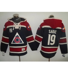 Men Colorado Avalanche 19 Joe Sakic Navy Blue Sawyer Hooded Sweatshirt Stitched NHL Jersey