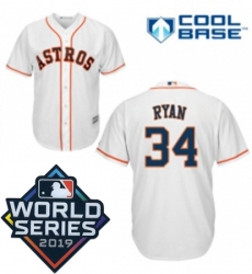 Mens Majestic Houston Astros 34 Nolan Ryan Replica White Home Cool Base Sitched 2019 World Series Patch Jersey