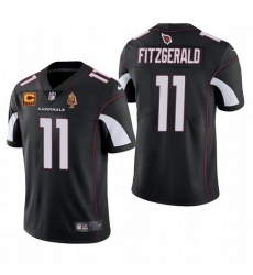 Men Arizona Cardinals #11 Larry Fitzgerald Black With C Patch & Walter Payton Patch Limited Stitched Jersey