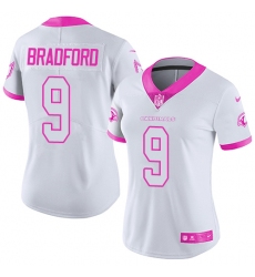 Nike Cardinals #9 Sam Bradford White Pink Womens Stitched NFL Limited Rush Fashion Jersey