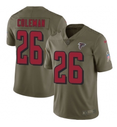 Youth Nike Falcons #26 Tevin Coleman Olive Stitched NFL Limited 2017 Salute to Service Jersey