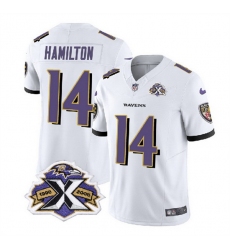 Men Baltimore Ravens 14 Kyle Hamilton White 2023 F U S E With Patch Throwback Vapor Limited Jersey