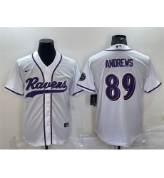 Men Baltimore Ravens 89 Mark Andrews White With Patch Cool Base Stitched Baseball Jersey