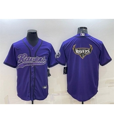 Men Baltimore Ravens Purple Team Big Logo With Patch Cool Base Stitched Baseball Jersey