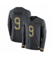 Mens Nike Baltimore Ravens 9 Justin Tucker Limited Black Salute to Service Therma Long Sleeve NFL Jersey