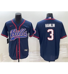 Men Buffalo Bills 3 Damar Hamlin Navy With Patch Cool Base Stitched Baseball Jersey