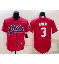 Men Buffalo Bills 3 Damar Hamlin Red With Patch Cool Base Stitched Baseball Jersey