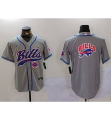 Men Buffalo Bills Grey Team Big logo Cool Base Stitched Baseball Jersey