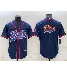 Men Buffalo Bills Navy Team Big Logo With Patch Cool Base Stitched Baseball Jersey