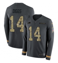 Nike Bills 14 Stefon Diggs Anthracite Salute to Service Men Stitched NFL Limited Therma Long Sleeve Jersey