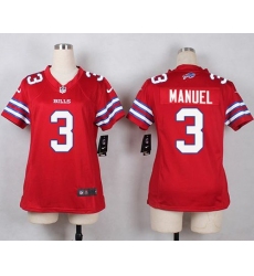 Nike Bills #3 E  J  Manuel Red Womens Stitched NFL Limited Rush Jersey